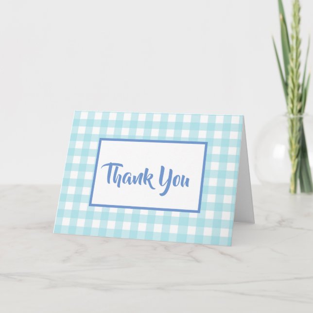 Blue Gingham Thank You Card (Front)