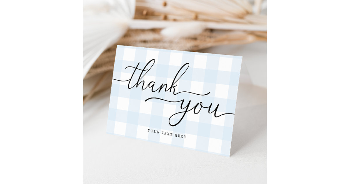 Blue Gingham Thank You Card Zazzle