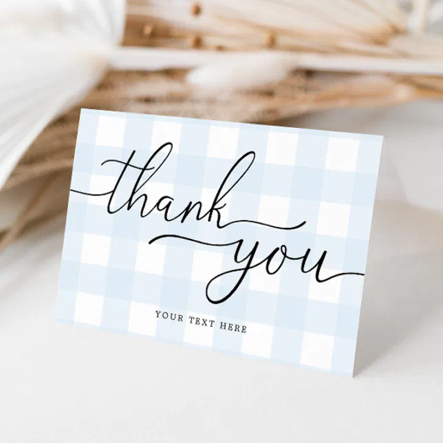 Blue Gingham Thank You Card Zazzle