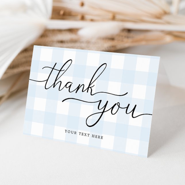 Blue Gingham Thank You Card (Folded Thank You Card Blue Gingham Check. Boy Baby Shower Thank You Cards)