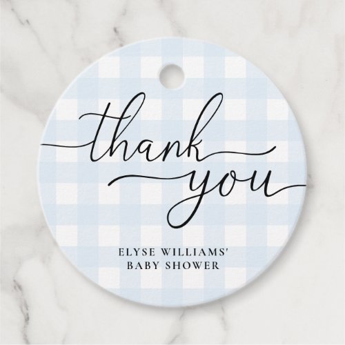 Blue Gingham Thank You Favor Round Tag