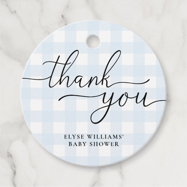 Blue Gingham Thank You Favor Round Tag (Front)