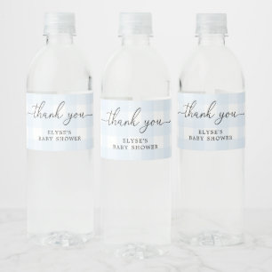 Blue Gingham Thank You Favor Water Bottle Label