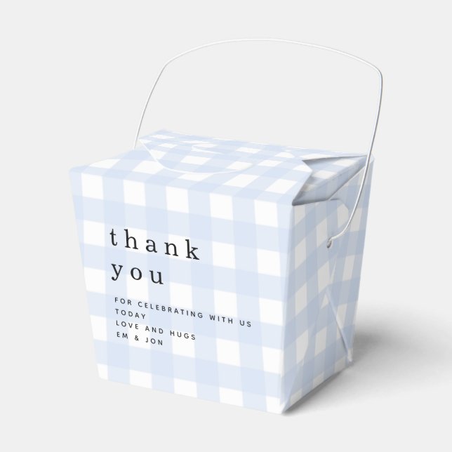Blue Gingham Thank You Picnic Baby Shower Favor Boxes (Front Side)