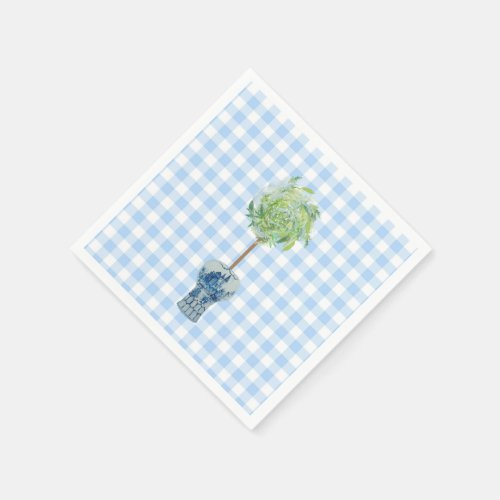 Blue Gingham Topiary Paper Napkins