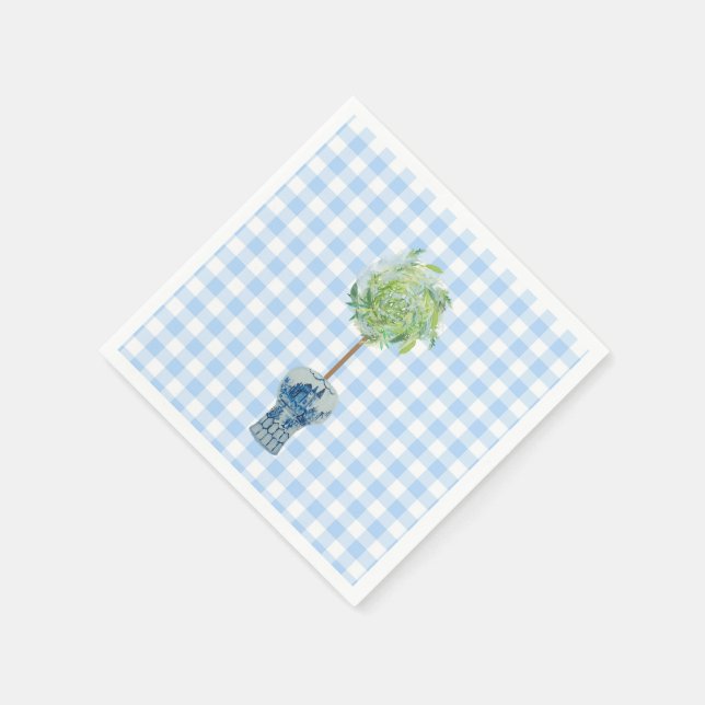 Blue Gingham Topiary Paper Napkins (Corner)