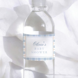 Blue Gingham Vintage Baby Shower Water Bottle Label