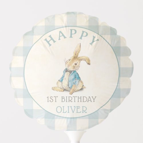 Blue Gingham Vintage Peter The Rabbit Birthday Balloon