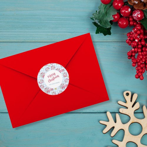 Blue Gingham Vintage Red Christmas Cars Classic Round Sticker