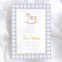 Blue Gingham Vintage Rocking Horse Baby Shower