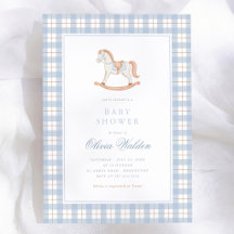 Blue Gingham Vintage Rocking Horse Baby Shower