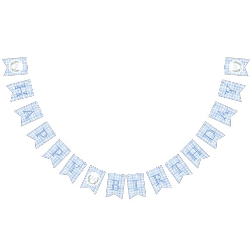 Blue Gingham Watercolor Laurel Crest Bunting Flags