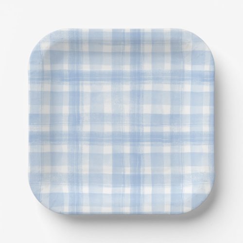 Blue Gingham Watercolor Paper Plates