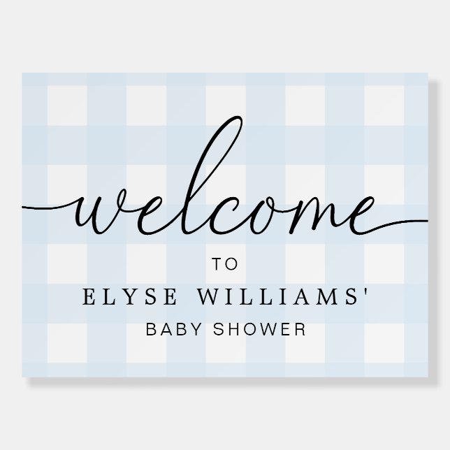 Blue Gingham Welcome Foam Board Sign (Front)