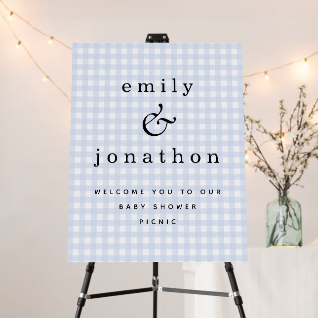 Blue Gingham Welcome to Baby Shower Picnic Foam Board (In Situ (Stand))