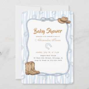 Blue Gingham Western Cowboy Baby Shower Invitation