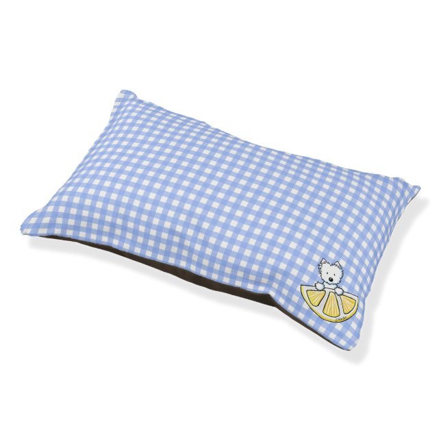 Blue Gingham Westie Lemon Pet Bed (Angled)