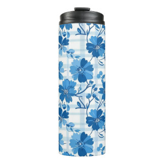 Blue Gingham Winter Flower Tumbler
