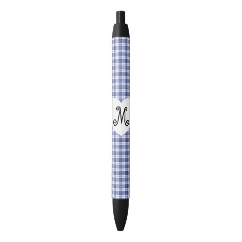 Blue Gingham with a Heart Black Ink Pen