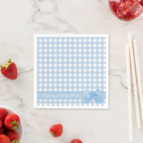 Blue Gingham with Bow Baby Shower Napkins