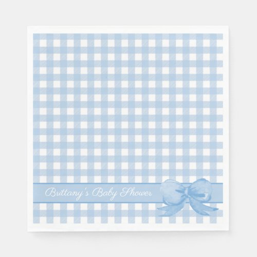 Blue Gingham with Bow Baby Shower Napkins