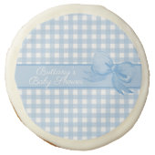 Blue Gingham with Bow Baby Shower Sugar Cookie (Front)