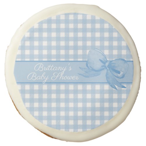 Blue Gingham with Bow Baby Shower Sugar Cookie