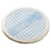 Blue Gingham with Bow Baby Shower Sugar Cookie (Angled)