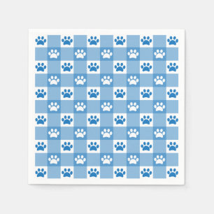 Blue Gingham with Paw Prints Picnic Party Napkins