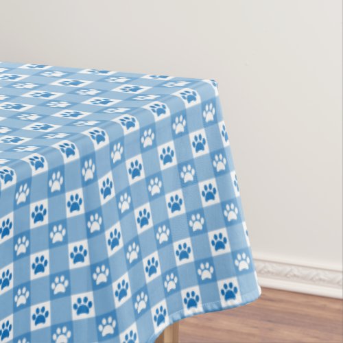 Blue Gingham with Paw Prints Picnic Tablecloth