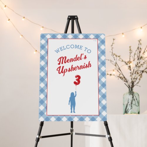 Blue Gingham with Red Balloon Upsherin Welcome Foam Board