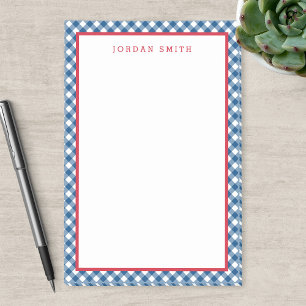 Blue Gingham with Red Border Post-it Notes