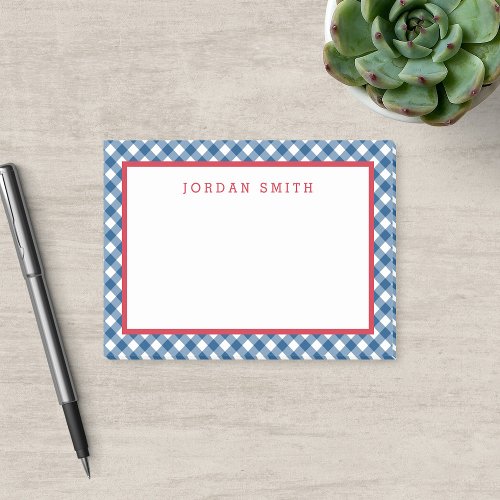 Blue Gingham with Red Border Post_it Notes