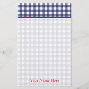 Blue Gingham With Red Personalized Stationery