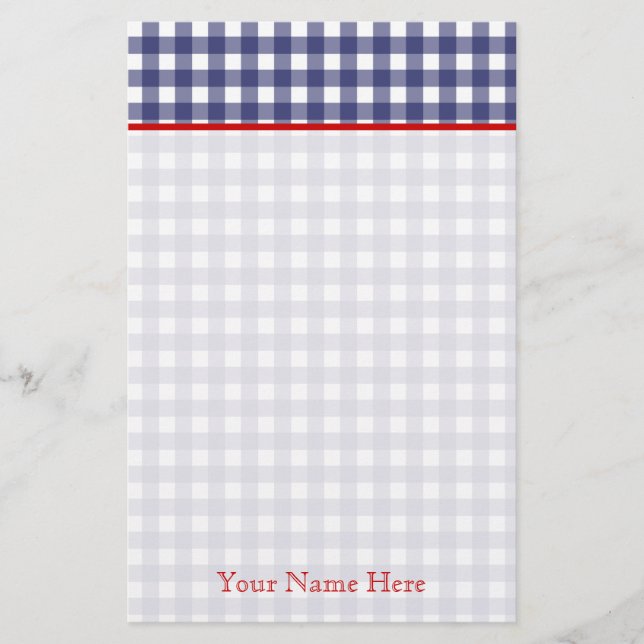 Blue Gingham With Red Personalized Stationery (Front)