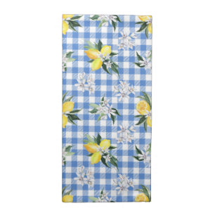 Blue Gingham with Scattered Yellow Lemons Cloth Napkin