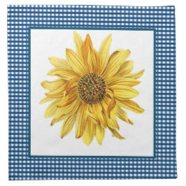 Blue Gingham with Sunflower Cloth Napkin