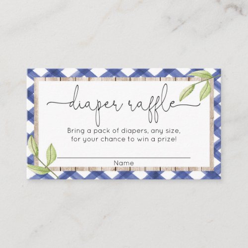 Blue gingham wood bbq summer diaper raffle enclosure card