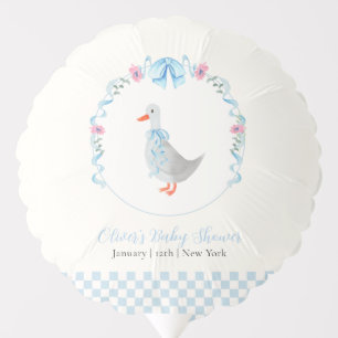 Blue Gingham Woodland Silly Goose Baby Shower Balloon