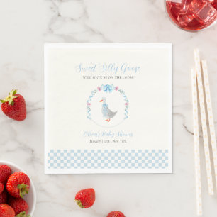 Blue Gingham Woodland Silly Goose Baby Shower Napkins