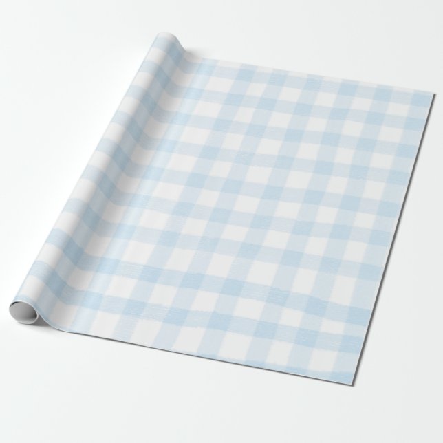 Blue Gingham Wrapping Paper Checkered Gift Wrap (Unrolled)