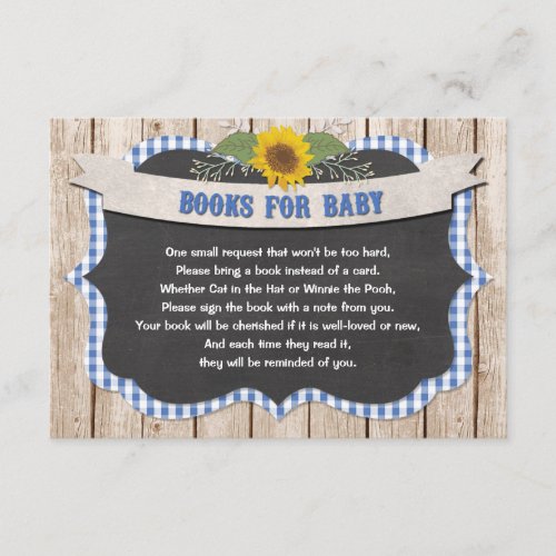 Blue gingham yellow sunflowers books for baby enclosure card
