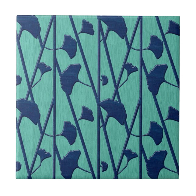 blue ginkgo ceramic tile (Front)
