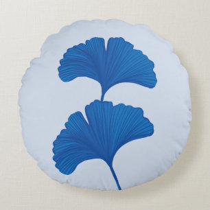 Blue Ginkgo Leaf Customizable Background Colors Round Pillow