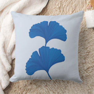 Blue Ginkgo Leaf Customizable Background Colors Throw Pillow