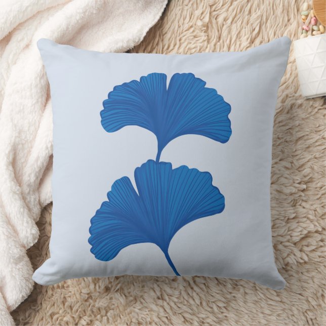 Blue Ginkgo Leaf  Customizable Background Colors  Throw Pillow (Blanket)