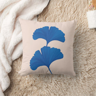 Blue Ginkgo Leaf Customizable Background Colors Throw Pillow