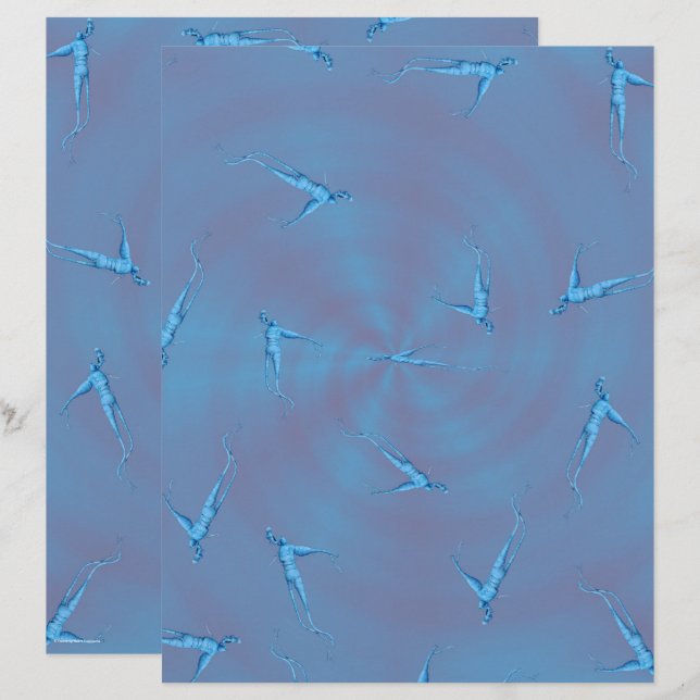 Blue Ginseng Man Scrapbook Paper 2-Sided Page (Front/Back)