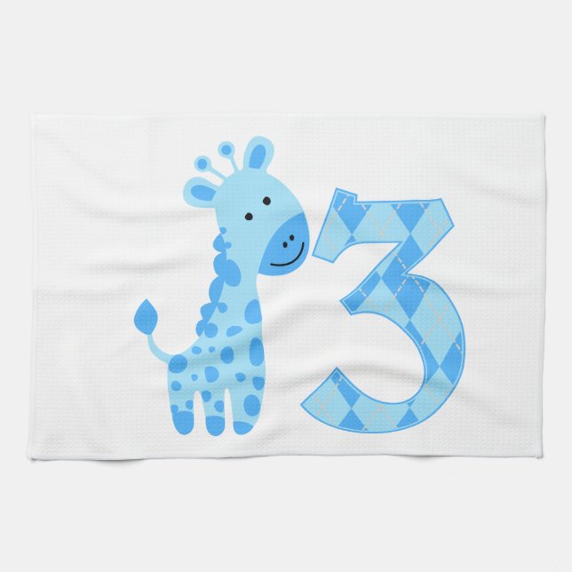 Blue Giraffe 3rd Birthday Towel (Horizontal)