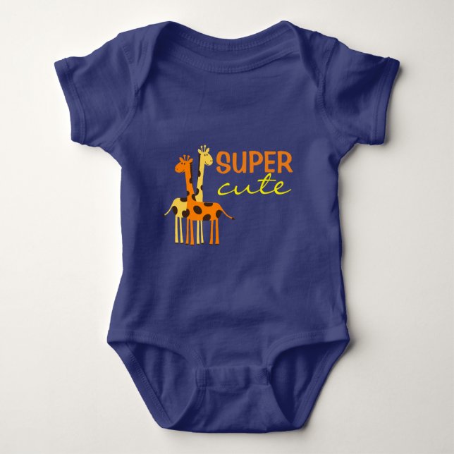 Blue Giraffe Animal Super Cute Baby Bodysuit (Front)